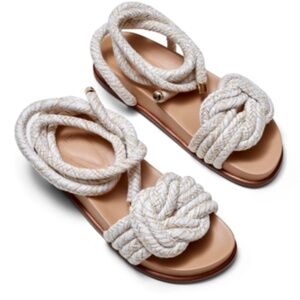 Alexandre Birman Beige V-knot Flat Sandals Womens EUR 40 Gladiator, Lace Up EUC